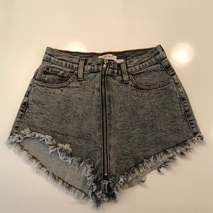 High Waisted Charcoal Denim ZIP Up Shorts